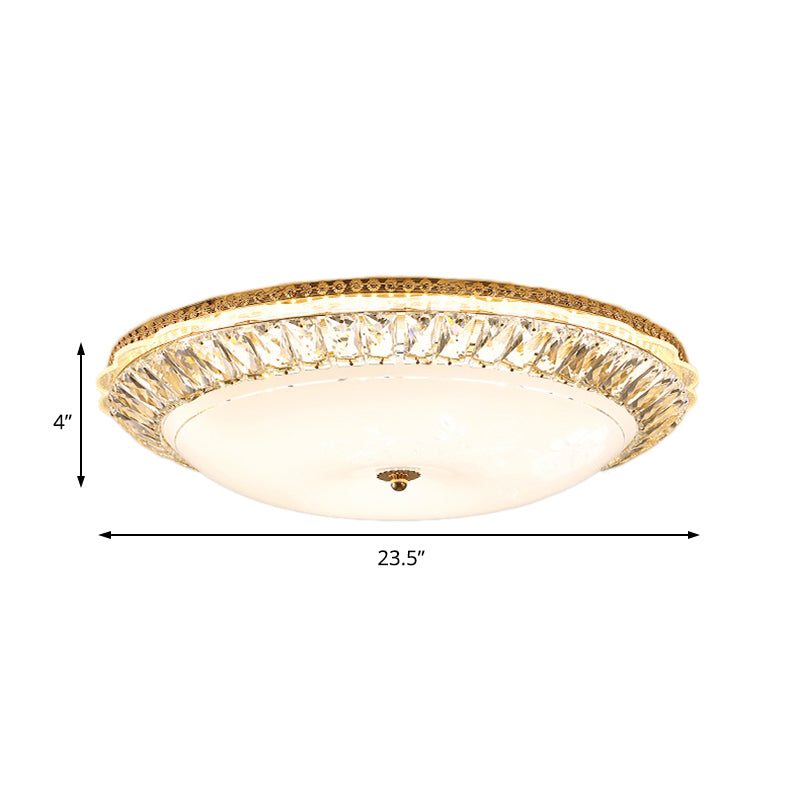 Contemporary LED Flush Mount Ceiling Light with Opal Glass Bowl and Crystal Accents - 12"/16" Gold