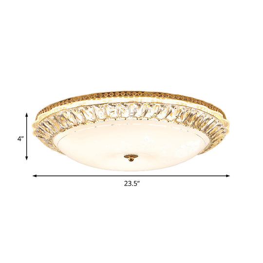 Contemporary LED Flush Mount Ceiling Light with Opal Glass Bowl and Crystal Accents - 12"/16" Gold