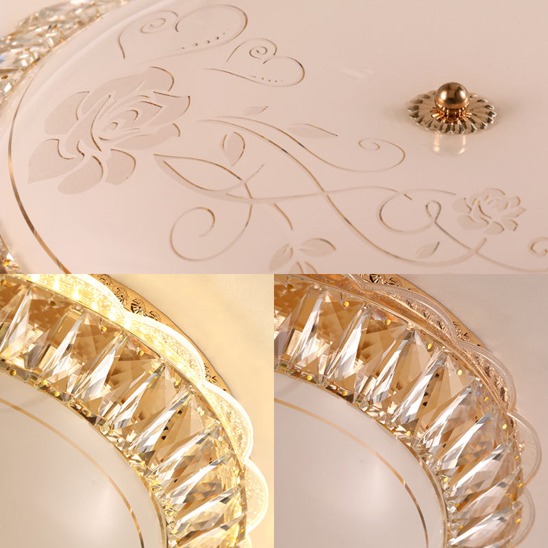 Contemporary LED Flush Mount Ceiling Light with Opal Glass Bowl and Crystal Accents - 12"/16" Gold