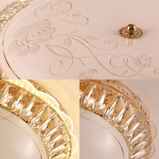 Contemporary LED Flush Mount Ceiling Light with Opal Glass Bowl and Crystal Accents - 12"/16" Gold