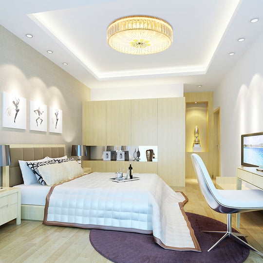 Modern Gold Flush Mount Ceiling Light Fixture - Clear Crystal Circular Design, Multiple Sizes - Glass Diffuser Included