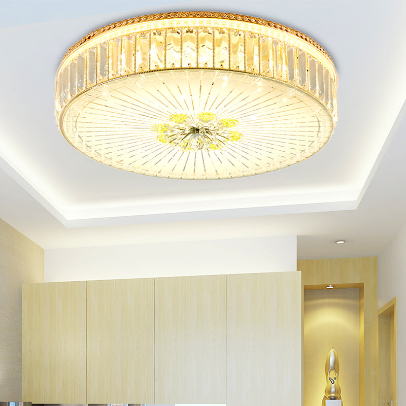 Modern Gold Flush Mount Ceiling Light Fixture - Clear Crystal Circular Design, Multiple Sizes - Glass Diffuser Included
