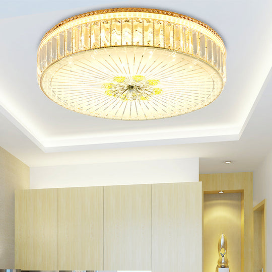 Modern Gold Flush Mount Ceiling Light Fixture - Clear Crystal Circular Design, Multiple Sizes - Glass Diffuser Included