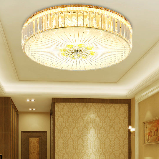 Modern Gold Flush Mount Ceiling Light Fixture - Clear Crystal Circular Design, Multiple Sizes - Glass Diffuser Included
