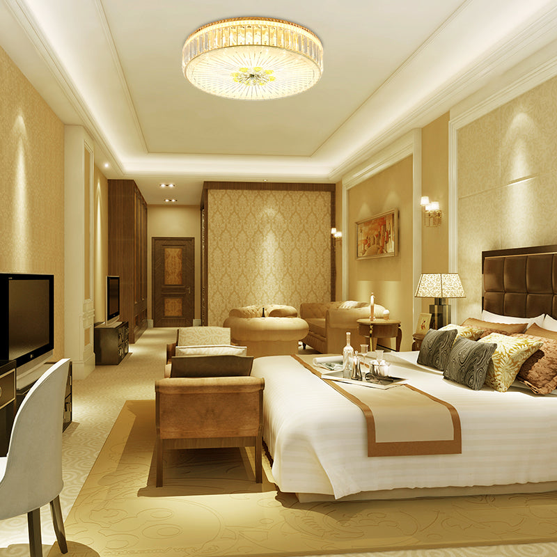 Modern Gold Flush Mount Ceiling Light Fixture - Clear Crystal Circular Design, Multiple Sizes - Glass Diffuser Included