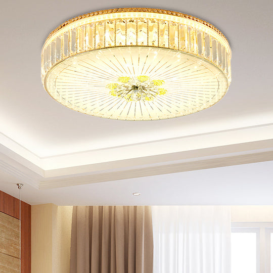 Modern Gold Flush Mount Ceiling Light Fixture - Clear Crystal Circular Design, Multiple Sizes - Glass Diffuser Included