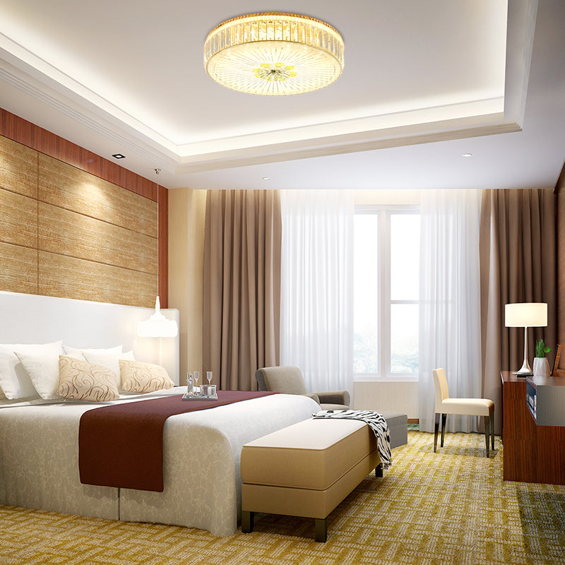 Modern Gold Flush Mount Ceiling Light Fixture - Clear Crystal Circular Design Multiple Sizes Glass