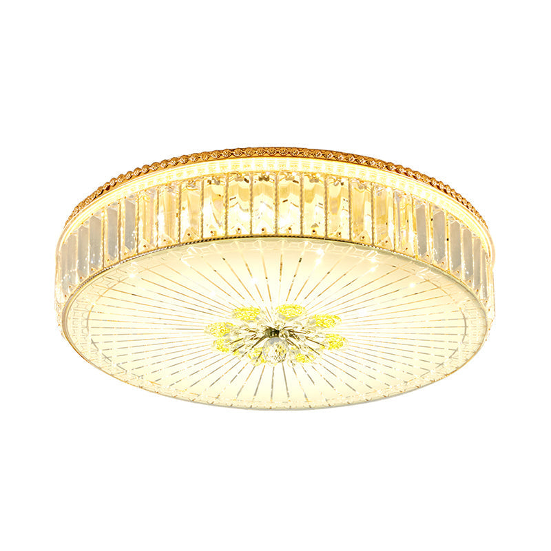 Modern Gold Flush Mount Ceiling Light Fixture - Clear Crystal Circular Design, Multiple Sizes - Glass Diffuser Included