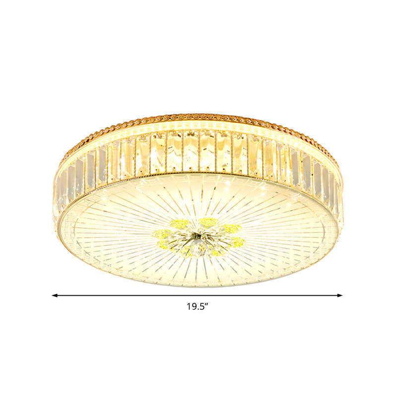 Modern Gold Flush Mount Ceiling Light Fixture - Clear Crystal Circular Design, Multiple Sizes - Glass Diffuser Included