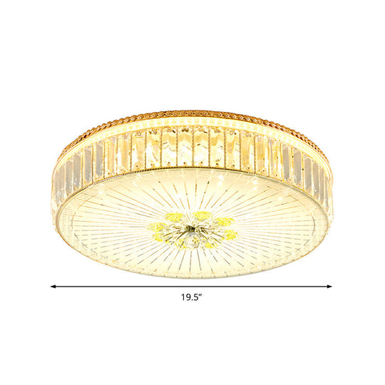 Modern Gold Flush Mount Ceiling Light Fixture - Clear Crystal Circular Design, Multiple Sizes - Glass Diffuser Included