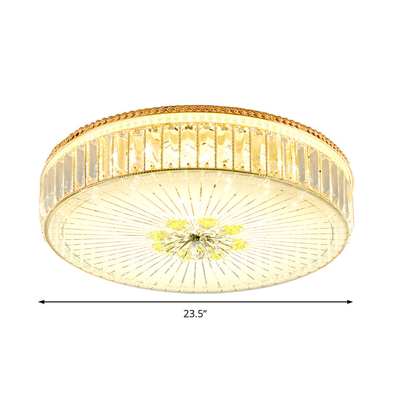 Modern Gold Flush Mount Ceiling Light Fixture - Clear Crystal Circular Design, Multiple Sizes - Glass Diffuser Included