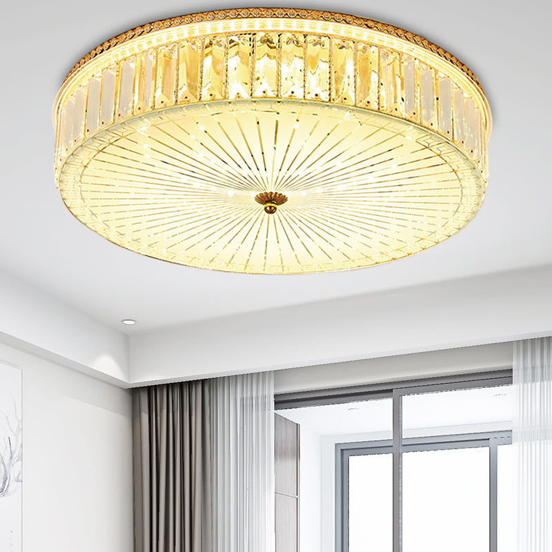 Modern Gold Flush Mount Ceiling Light Fixture - Clear Crystal Circular Design, Multiple Sizes - Glass Diffuser Included