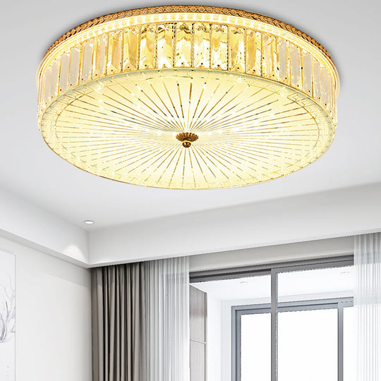 Modern Gold Flush Mount Ceiling Light Fixture - Clear Crystal Circular Design, Multiple Sizes - Glass Diffuser Included