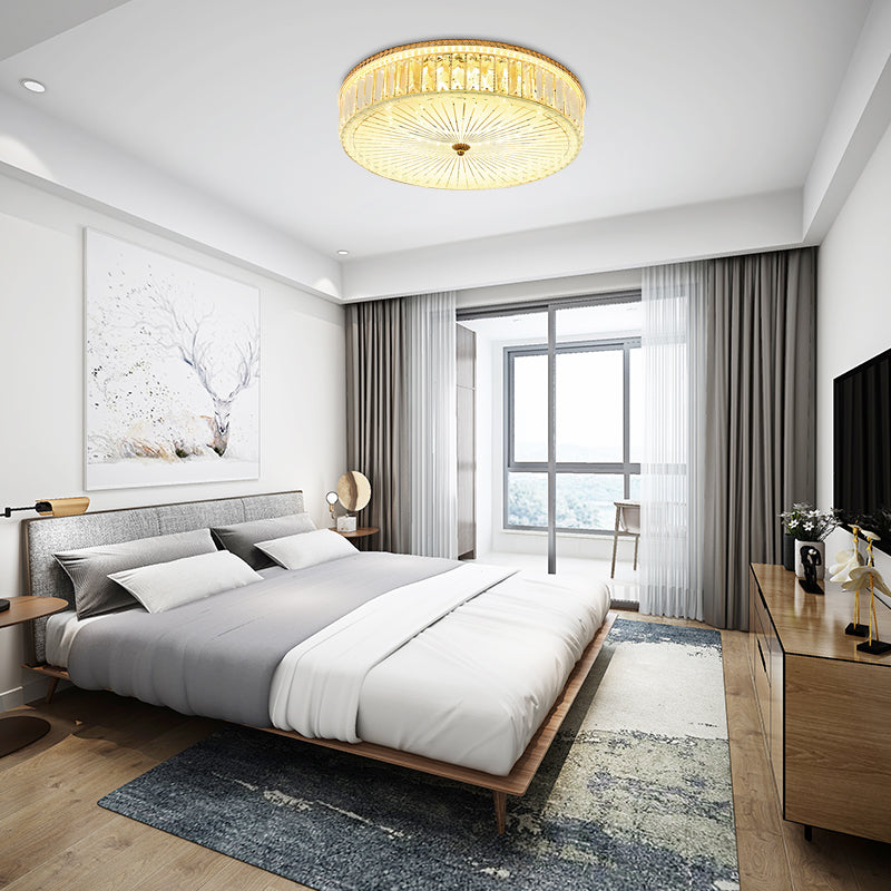 Modern Gold Flush Mount Ceiling Light Fixture - Clear Crystal Circular Design, Multiple Sizes - Glass Diffuser Included