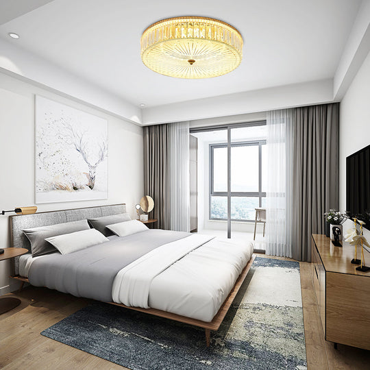 Modern Gold Flush Mount Ceiling Light Fixture - Clear Crystal Circular Design, Multiple Sizes - Glass Diffuser Included