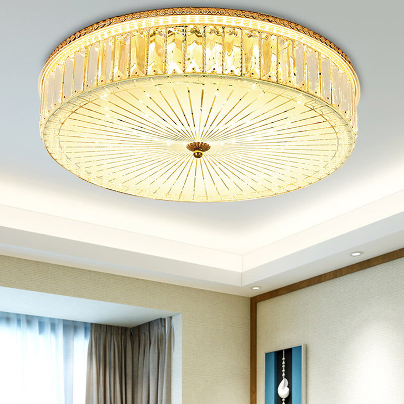 Modern Gold Flush Mount Ceiling Light Fixture - Clear Crystal Circular Design, Multiple Sizes - Glass Diffuser Included