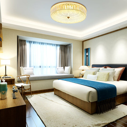 Modern Gold Flush Mount Ceiling Light Fixture - Clear Crystal Circular Design, Multiple Sizes - Glass Diffuser Included