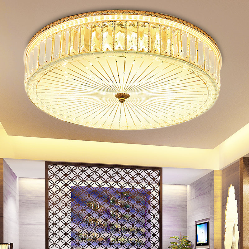 Modern Gold Flush Mount Ceiling Light Fixture - Clear Crystal Circular Design, Multiple Sizes - Glass Diffuser Included