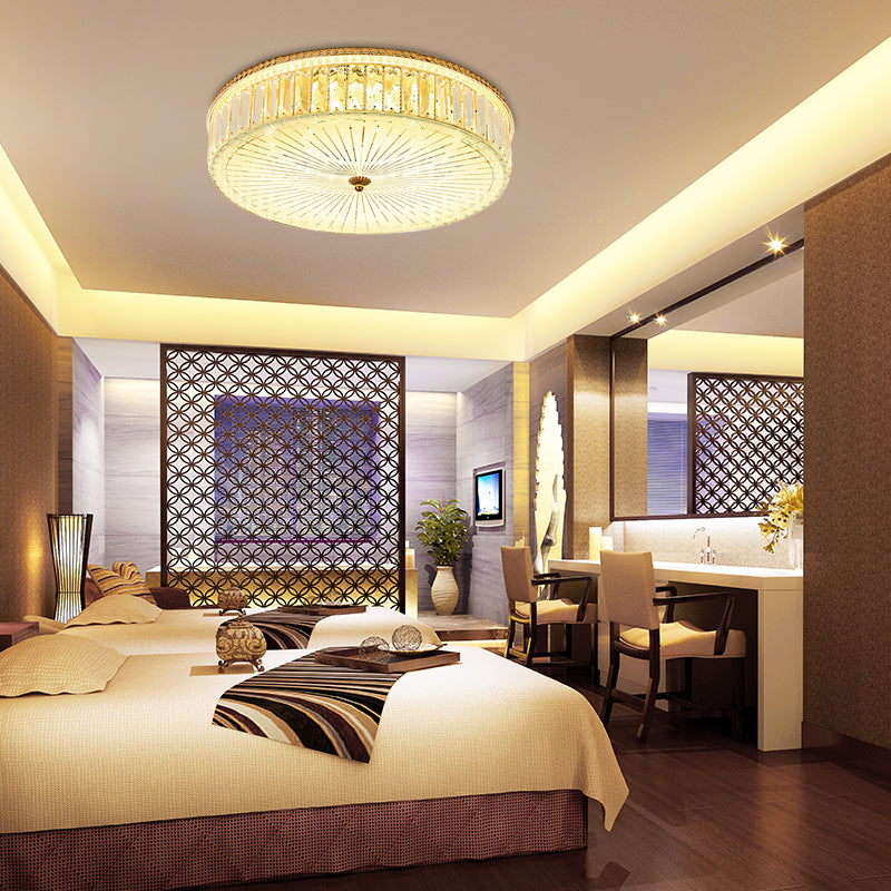 Modern Gold Flush Mount Ceiling Light Fixture - Clear Crystal Circular Design, Multiple Sizes - Glass Diffuser Included