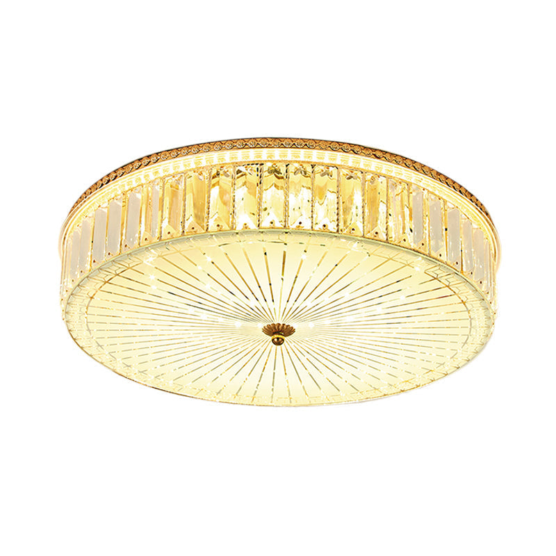 Modern Gold Flush Mount Ceiling Light Fixture - Clear Crystal Circular Design, Multiple Sizes - Glass Diffuser Included