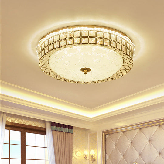 Modern LED Ceiling Light with Crystal Accents and White Glass Diffuser