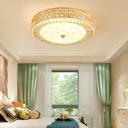 Modern Gold LED Ceiling Light Fixture with Crystal Accents and Frosted Glass Diffuser