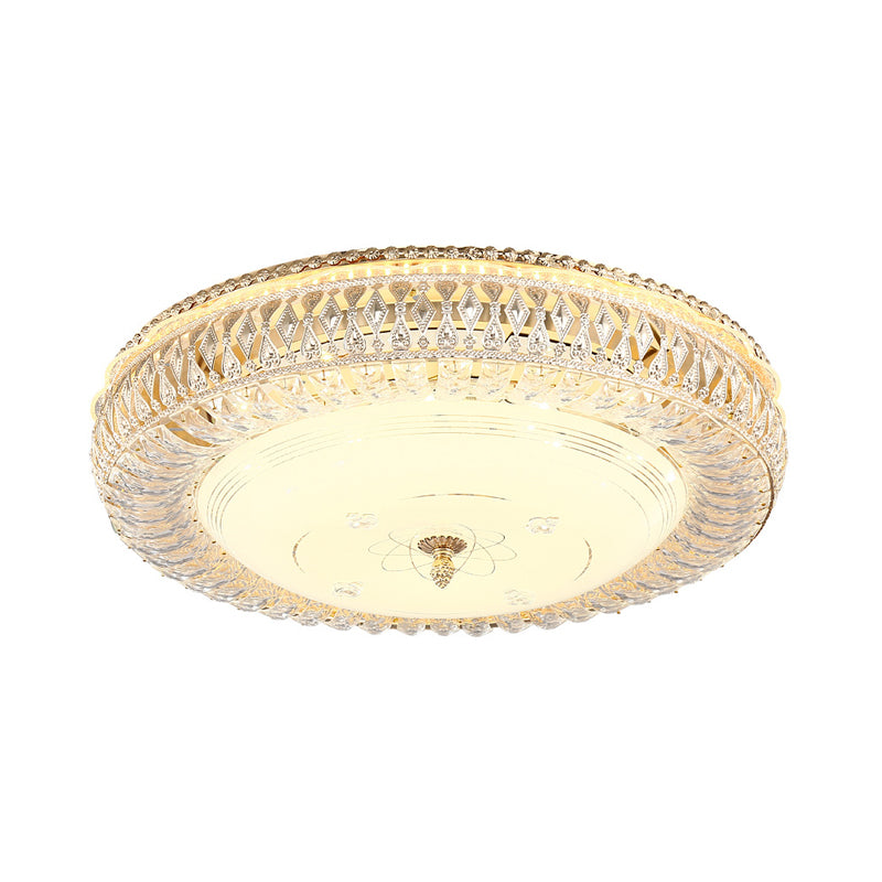 Modern Gold LED Ceiling Light Fixture with Crystal Accents and Frosted Glass Diffuser