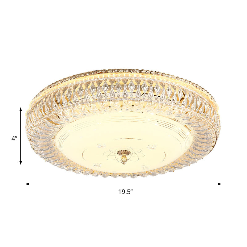 Modern Gold LED Ceiling Light Fixture with Crystal Accents and Frosted Glass Diffuser