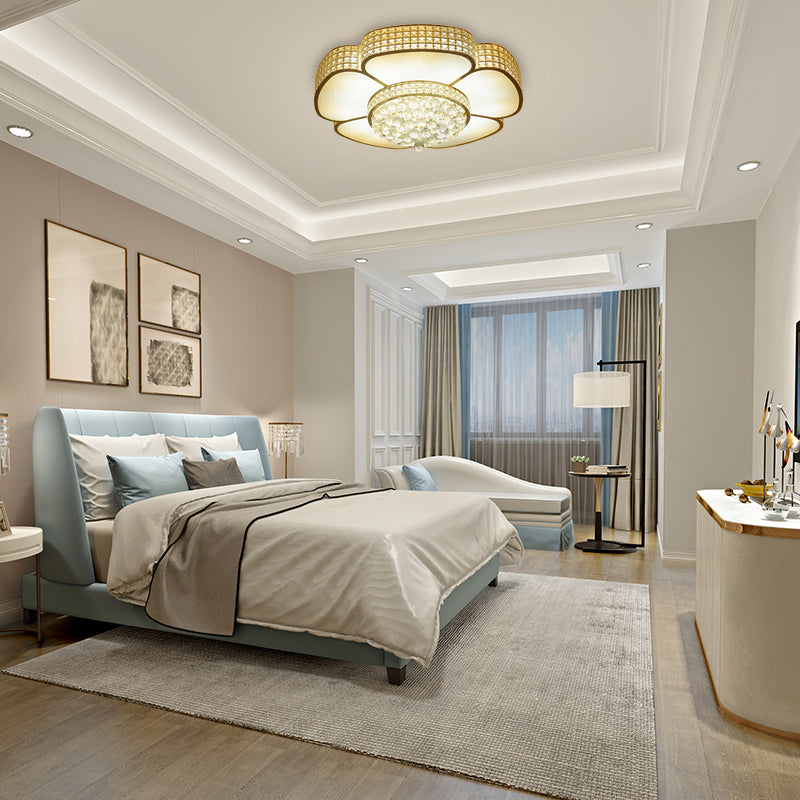 Modern Crystal Flower Ceiling Lamp - 16"/23.5" W Flush Ceiling Light in Gold