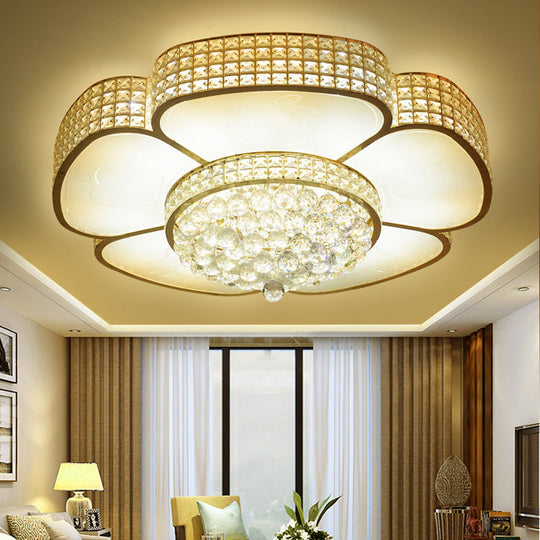 Modern Crystal Flower Ceiling Lamp - 16"/23.5" W Flush Ceiling Light in Gold