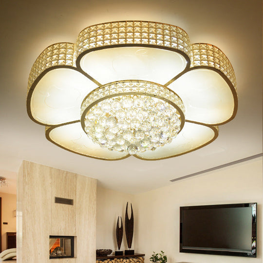 Modern Crystal Flower Ceiling Lamp - 16"/23.5" W Flush Ceiling Light in Gold