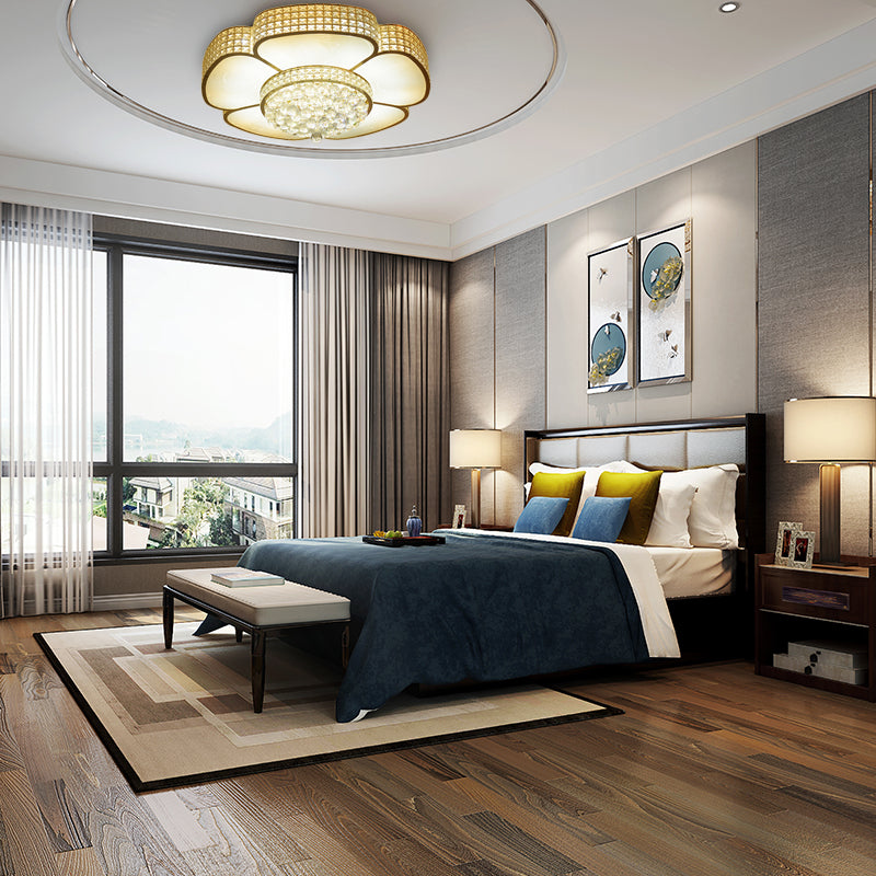 Modern Crystal Flower Ceiling Lamp - 16"/23.5" W Flush Ceiling Light in Gold