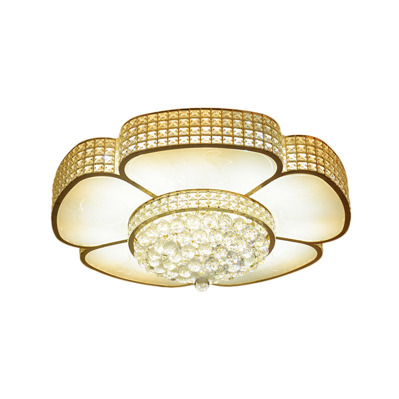 Modern Crystal Flower Ceiling Lamp - 16"/23.5" W Flush Ceiling Light in Gold