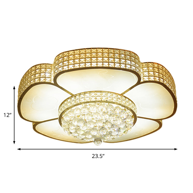 Modern Crystal Flower Ceiling Lamp - 16"/23.5" W Flush Ceiling Light in Gold