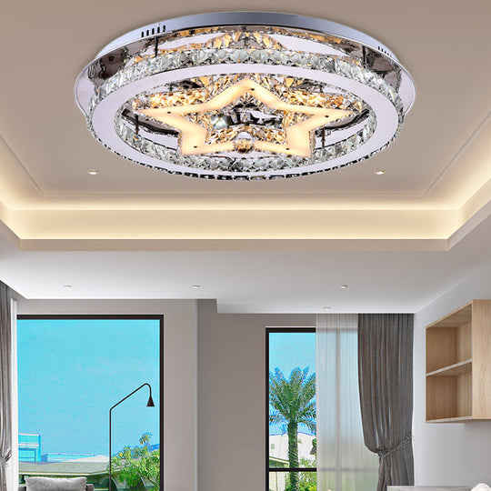 Contemporary Star Semi Flush Pendant Light with Clear Crystal Shade - LED Ceiling Lighting in Chrome (16"/19.5"/23.5" W)