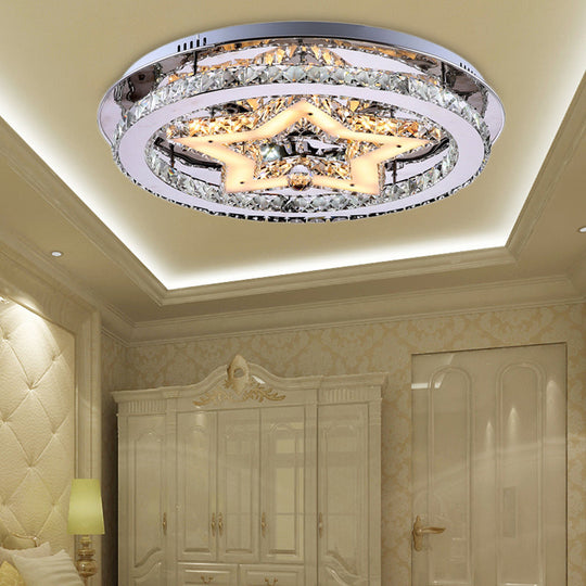 Contemporary Star Semi Flush Pendant Light with Clear Crystal Shade - LED Ceiling Lighting in Chrome (16"/19.5"/23.5" W)