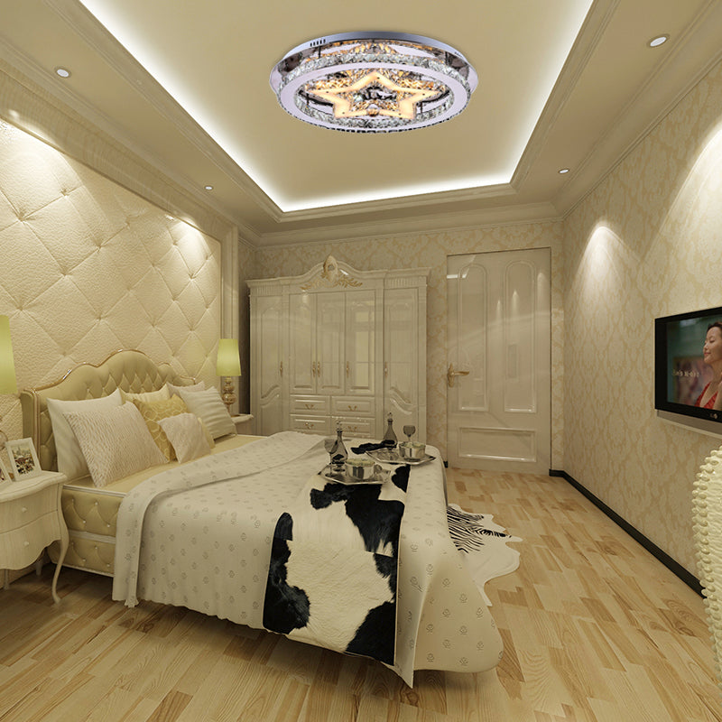 Contemporary Star Semi Flush Pendant Light with Clear Crystal Shade - LED Ceiling Lighting in Chrome (16"/19.5"/23.5" W)