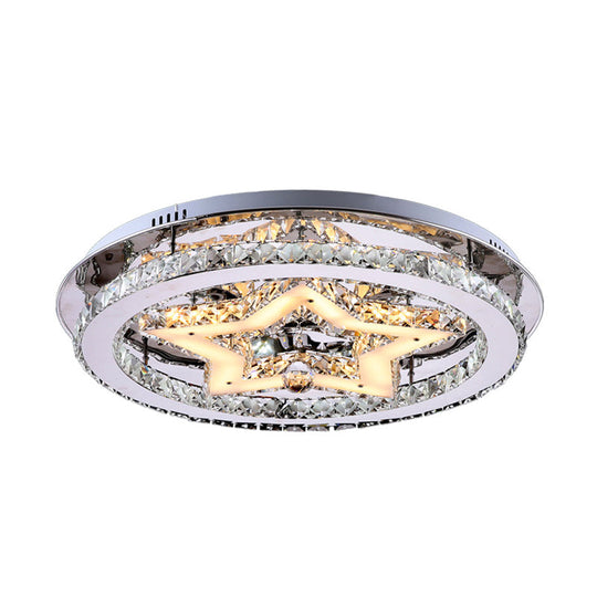 Contemporary Star Semi Flush Pendant Light with Clear Crystal Shade - LED Ceiling Lighting in Chrome (16"/19.5"/23.5" W)