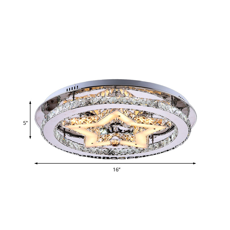 Contemporary Star Semi Flush Pendant Light with Clear Crystal Shade - LED Ceiling Lighting in Chrome (16"/19.5"/23.5" W)
