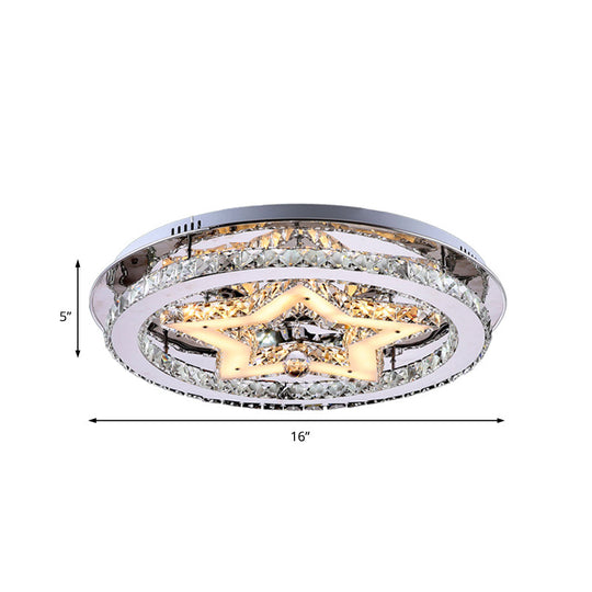 Contemporary Star Semi Flush Pendant Light with Clear Crystal Shade - LED Ceiling Lighting in Chrome (16"/19.5"/23.5" W)