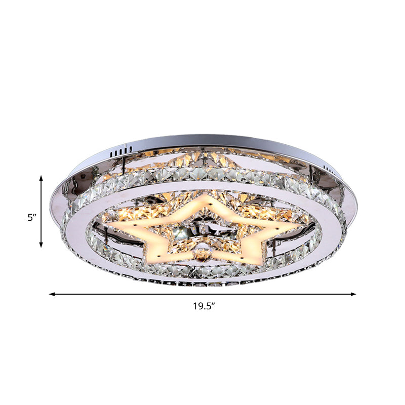 Contemporary Star Semi Flush Pendant Light with Clear Crystal Shade - LED Ceiling Lighting in Chrome (16"/19.5"/23.5" W)