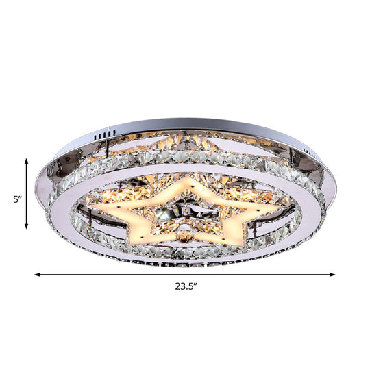 Contemporary Star Semi Flush Pendant Light with Clear Crystal Shade - LED Ceiling Lighting in Chrome (16"/19.5"/23.5" W)