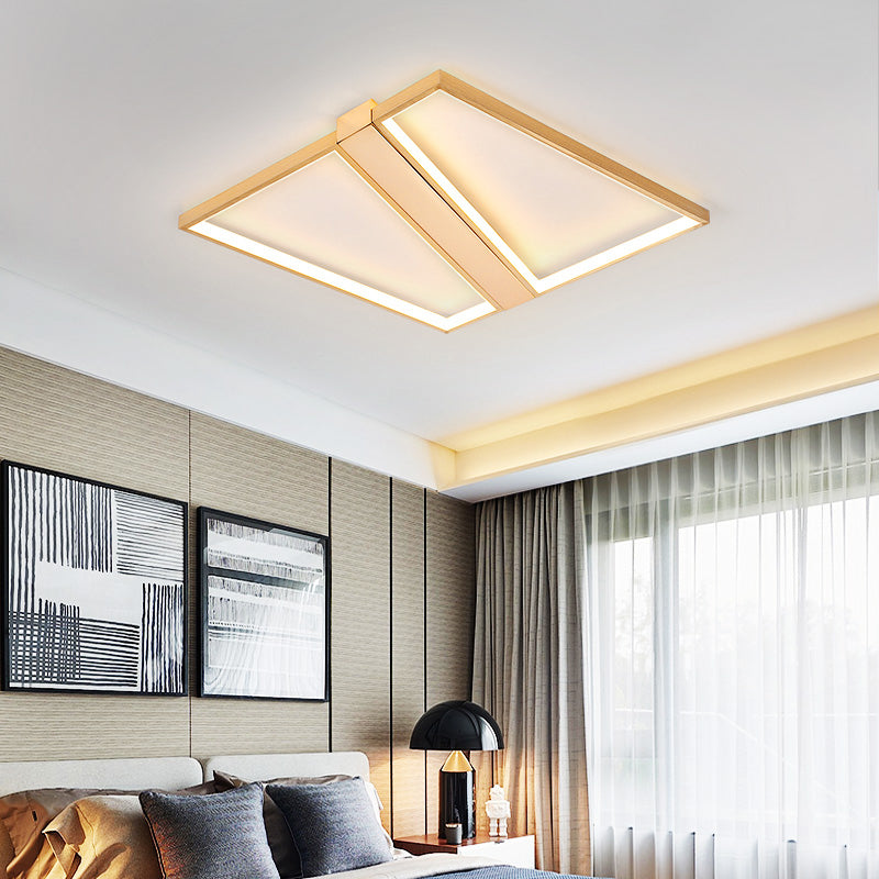 Square Gold Metal Flush Mount Ceiling Light for Modern Bedroom - 18"/23.5" W LED, Warm/White