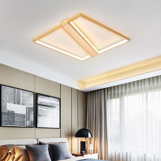 Square Gold Metal Flush Mount Ceiling Light for Modern Bedroom - 18"/23.5" W LED, Warm/White