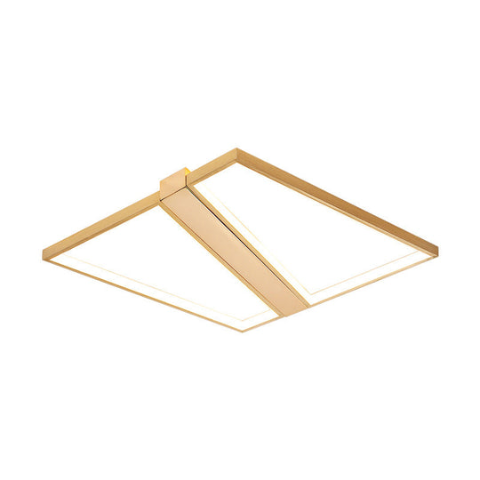 Square Gold Metal Flush Mount Ceiling Light for Modern Bedroom - 18"/23.5" W LED, Warm/White