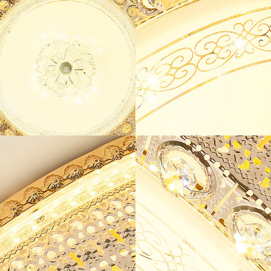 Modern Opal Glass Bowl Flush Light with LED, Crystal Accent, and Gold Hollow Out Design