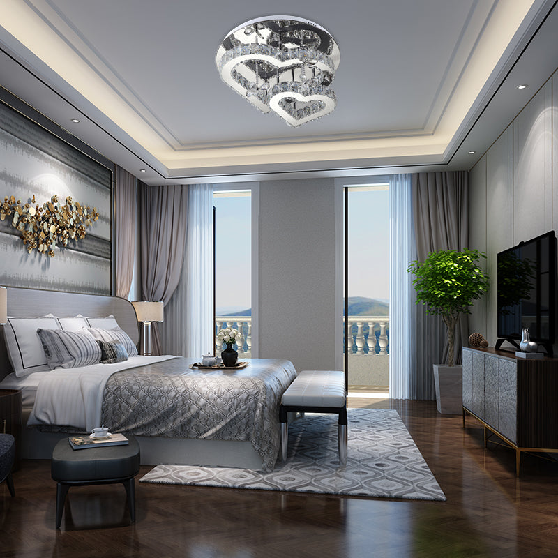 Plafonnier LED semi-encastré en cristal moderne Heart - 19,5"/23,5" - Éclairage clair chaud/blanc - Monture chromée