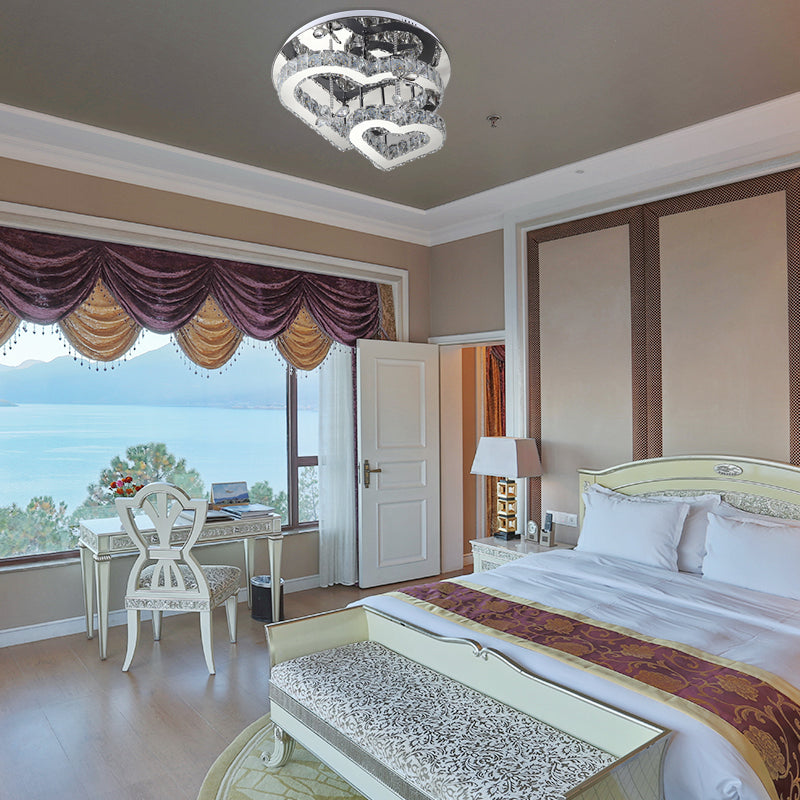 Plafonnier LED semi-encastré en cristal moderne Heart - 19,5"/23,5" - Éclairage clair chaud/blanc - Monture chromée