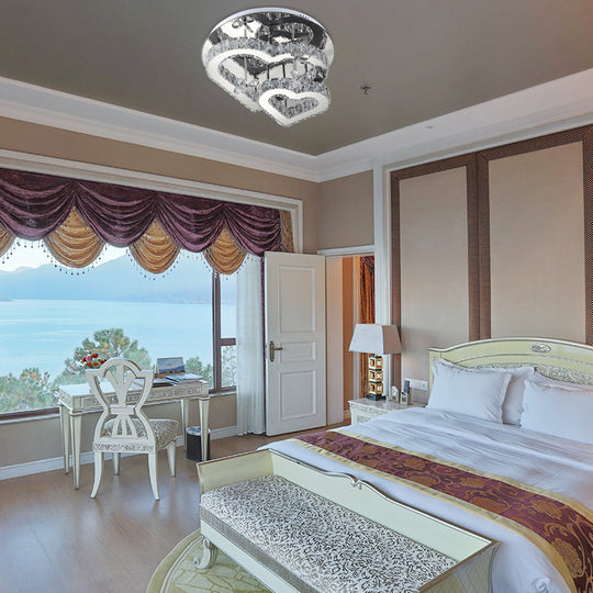 Plafonnier LED semi-encastré en cristal moderne Heart - 19,5"/23,5" - Éclairage clair chaud/blanc - Monture chromée