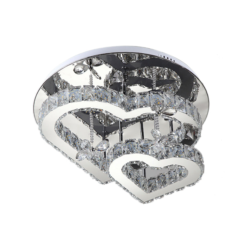 Plafonnier LED semi-encastré en cristal moderne Heart - 19,5"/23,5" - Éclairage clair chaud/blanc - Monture chromée